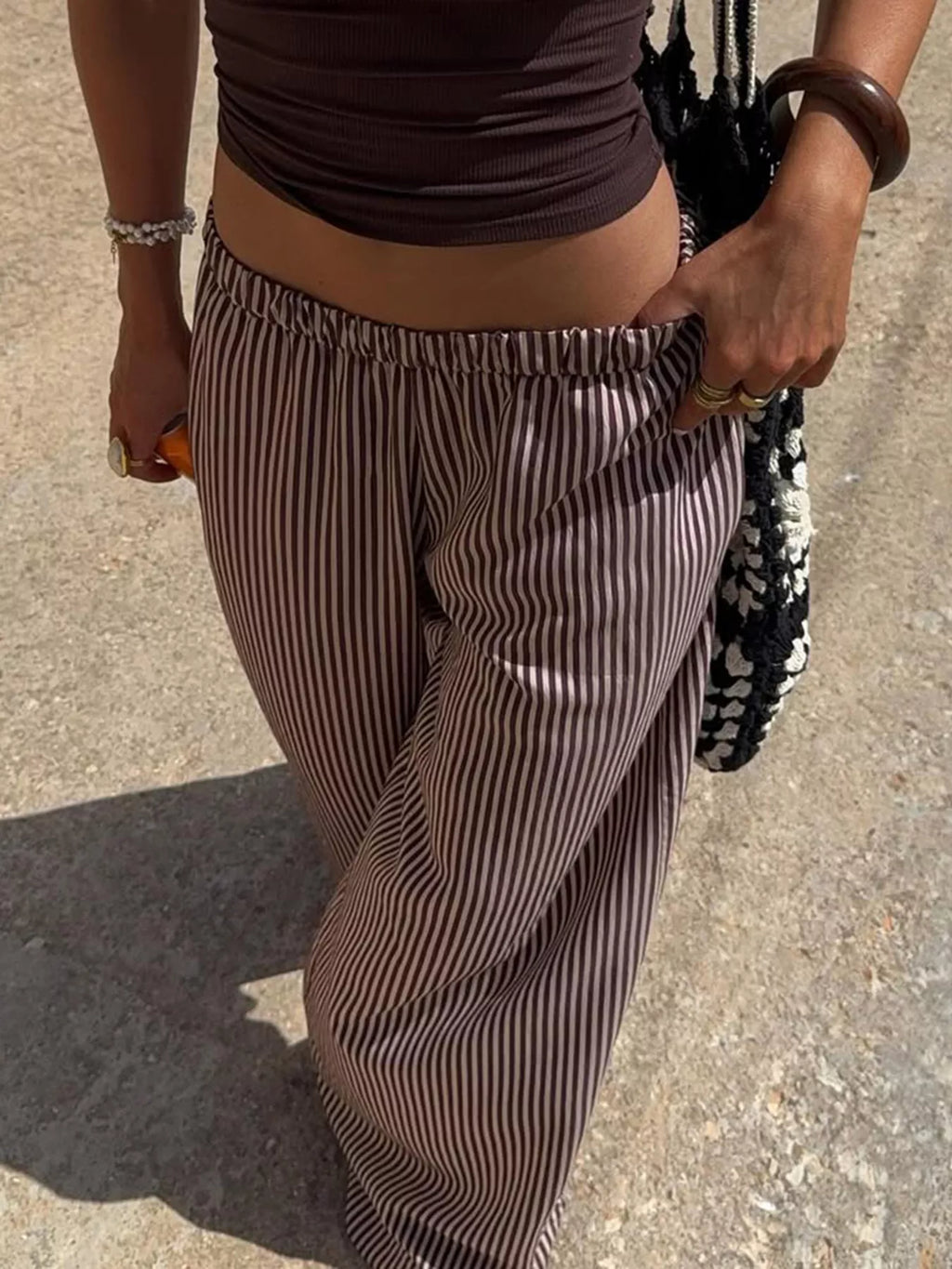 Tied Striped Wide Leg Pants
