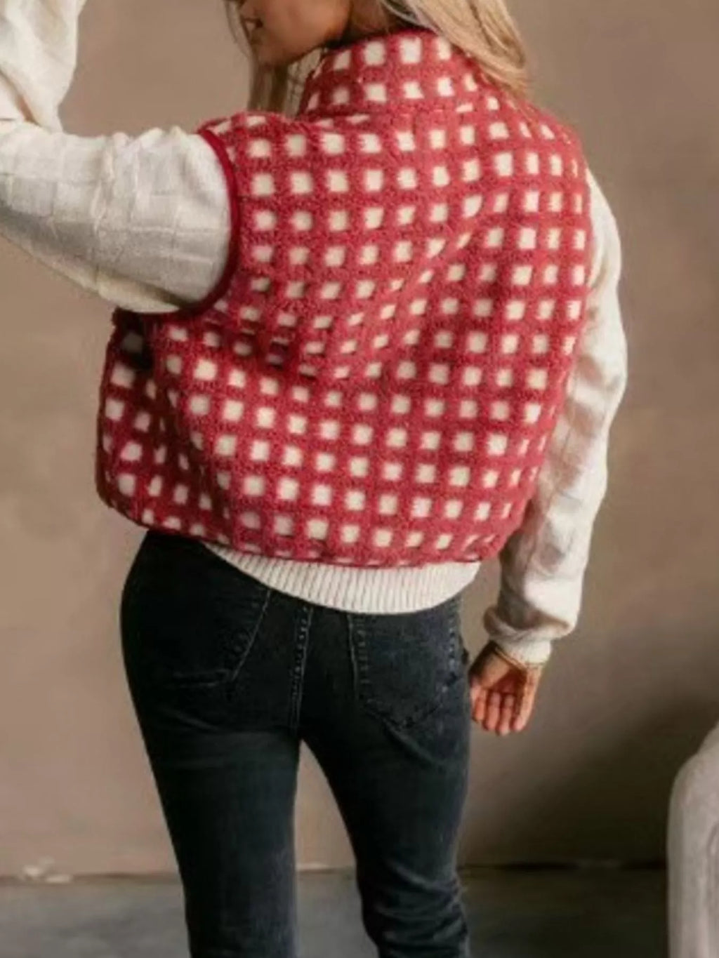 Plaid Zip Up Vest Coat