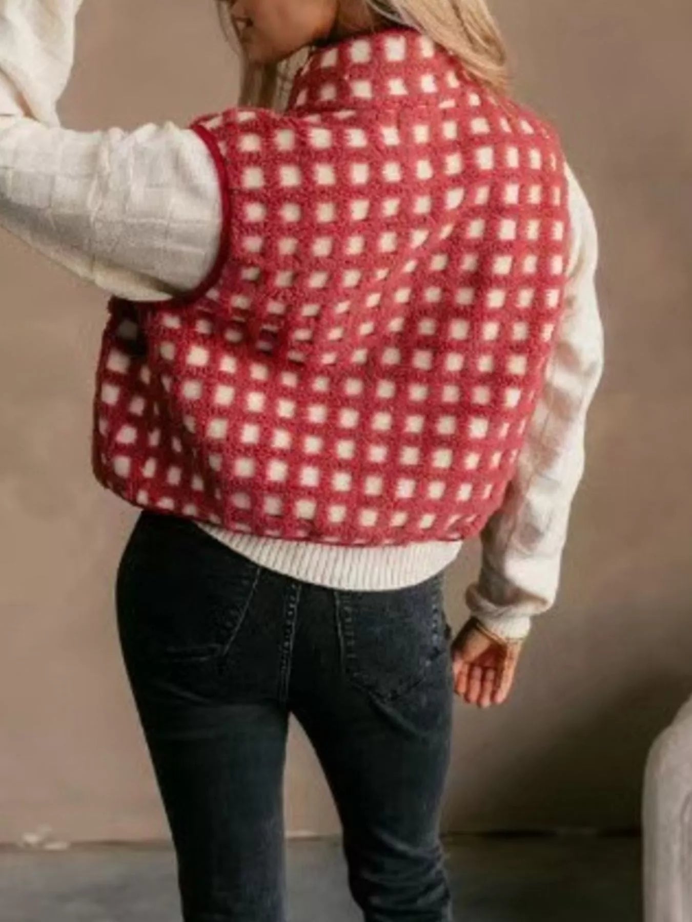 Plaid Zip Up Vest Coat