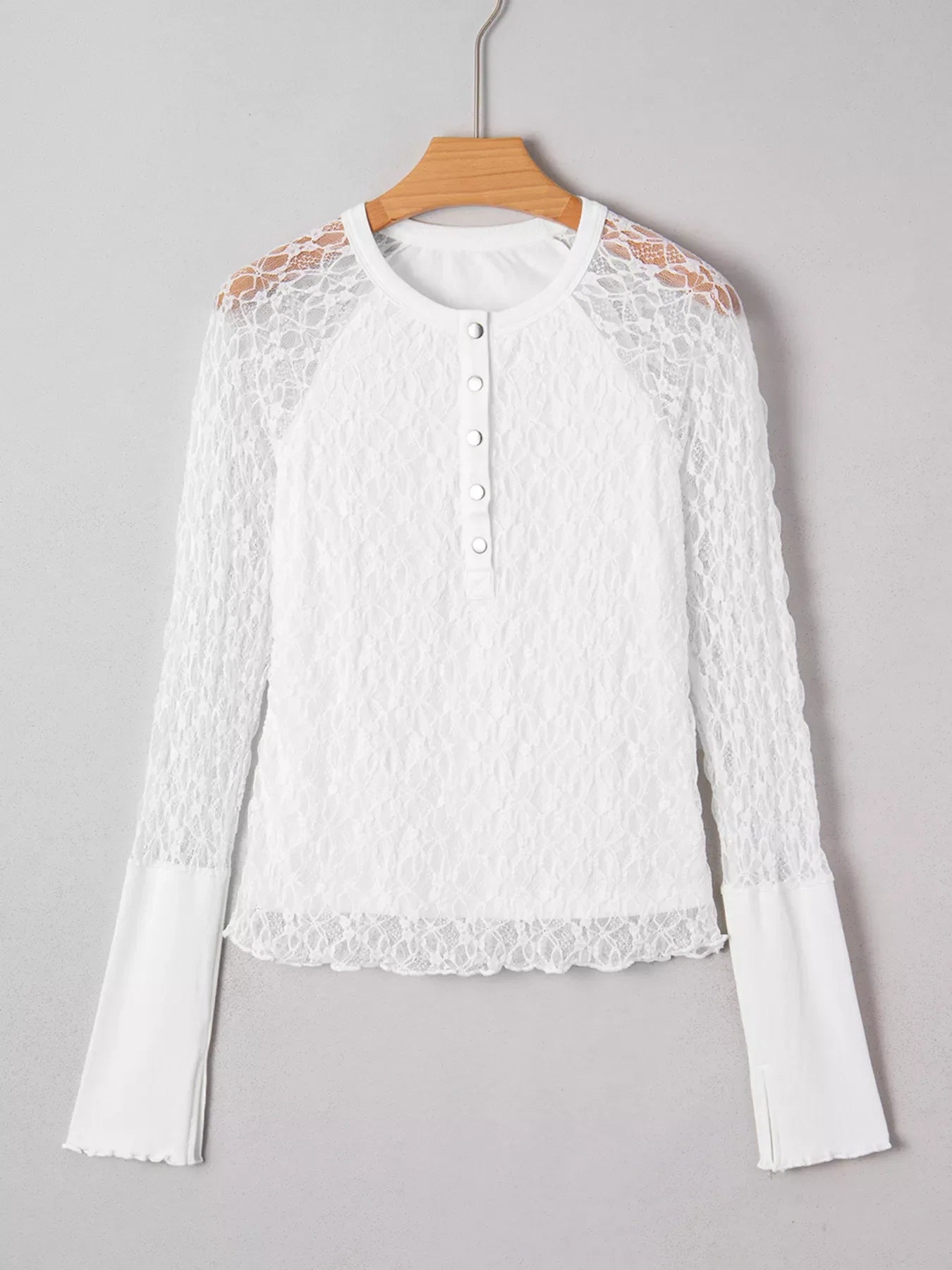Sheer Lace Long Sleeve Slim Henley Top