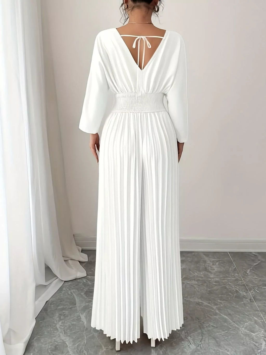 Surplice Pleated Wide Leg Jumpsuit