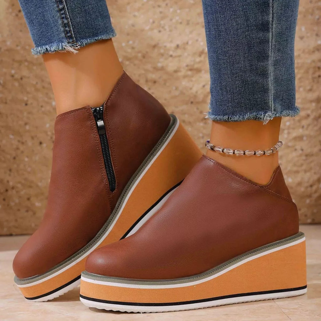 Round Toe Wedge Ankle Boots