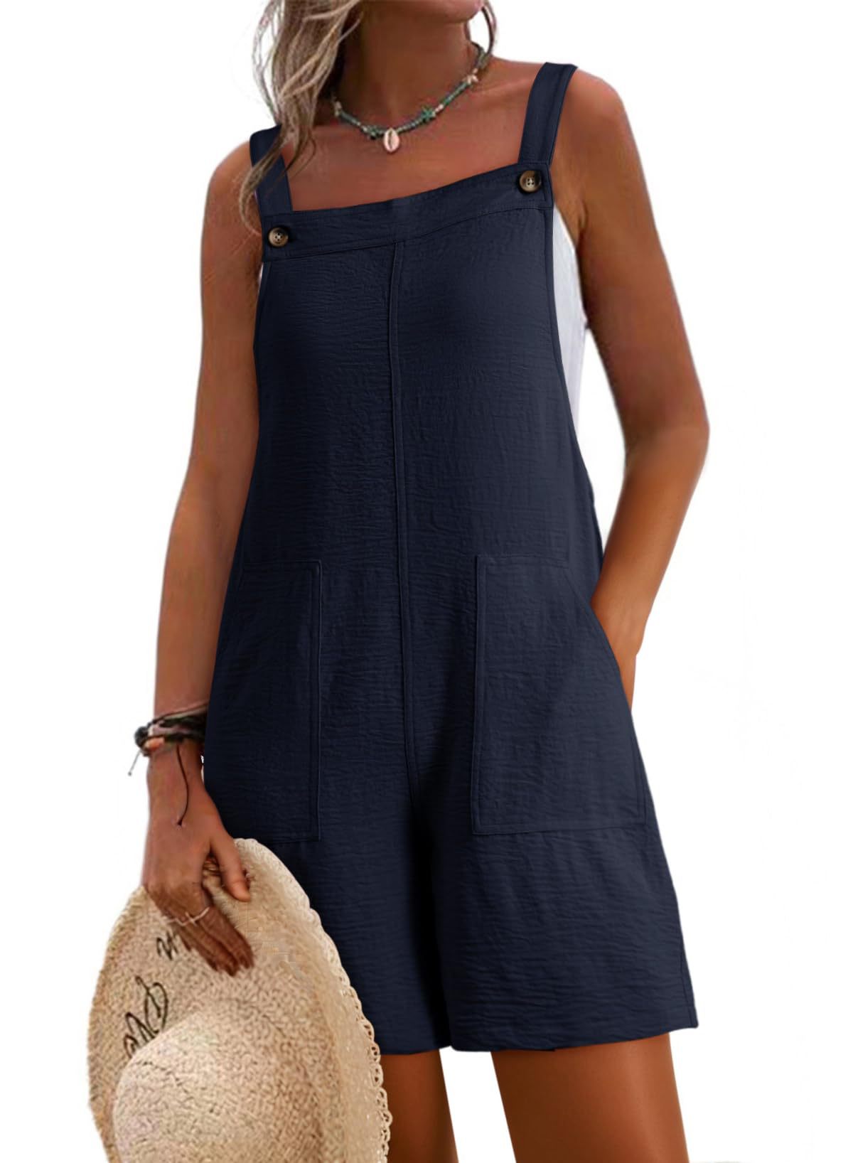Casual Wide Strap Overalls with Pockets