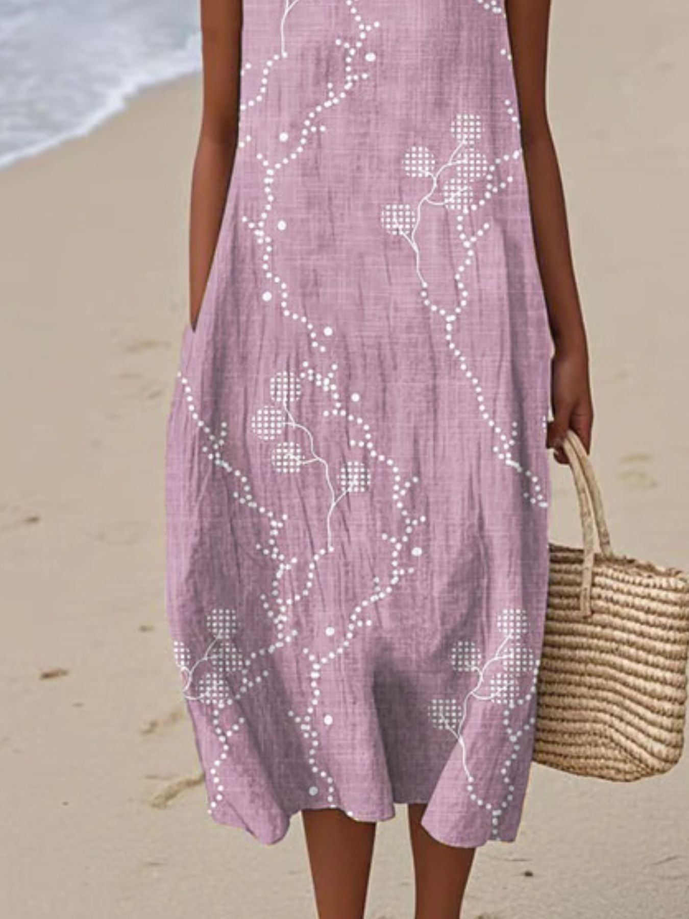 Full Size Round Neck Sleeveless Casual Midi Dress Plus Size