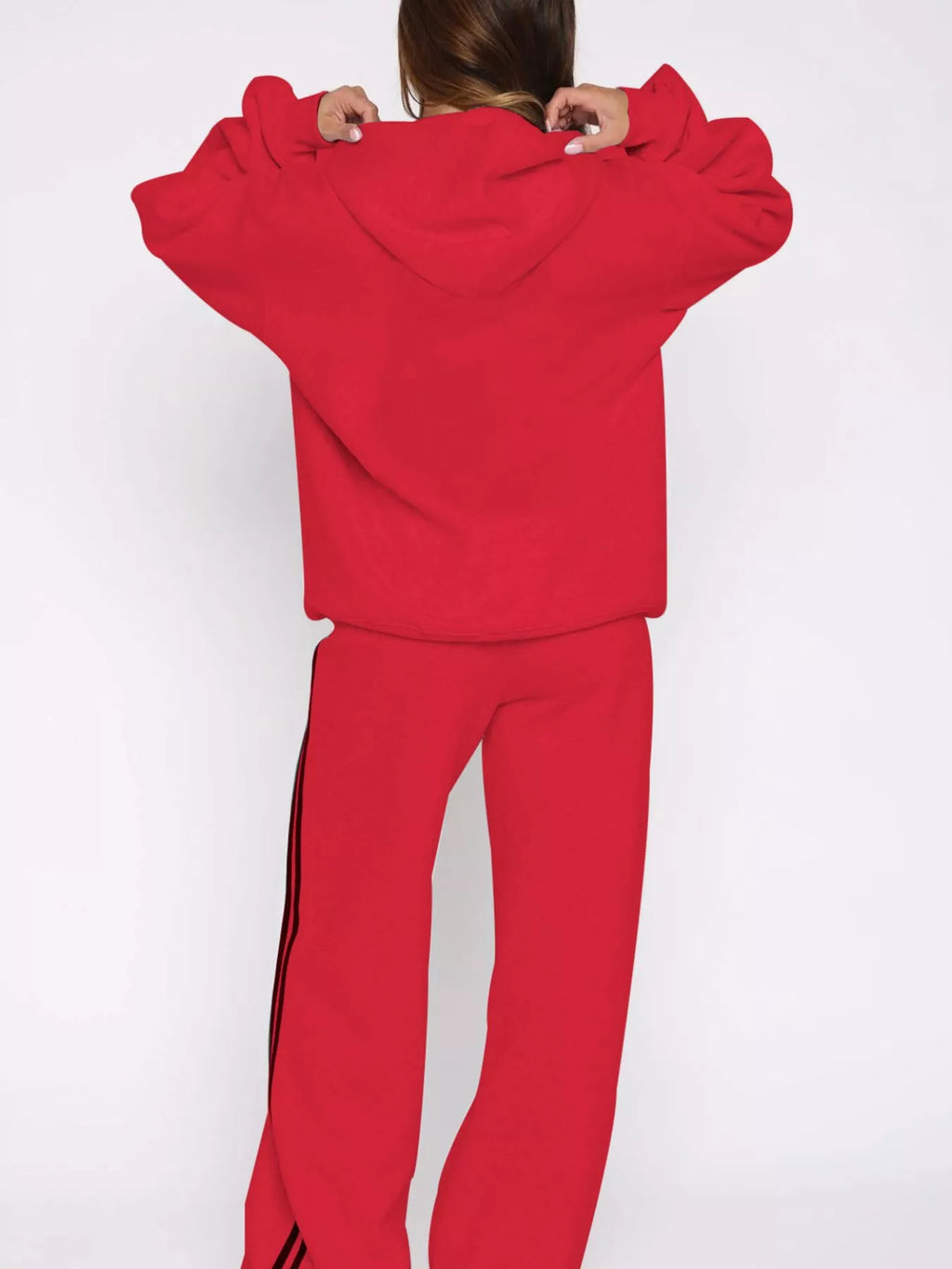 Zip Up Hoodie and Striped Pants Set