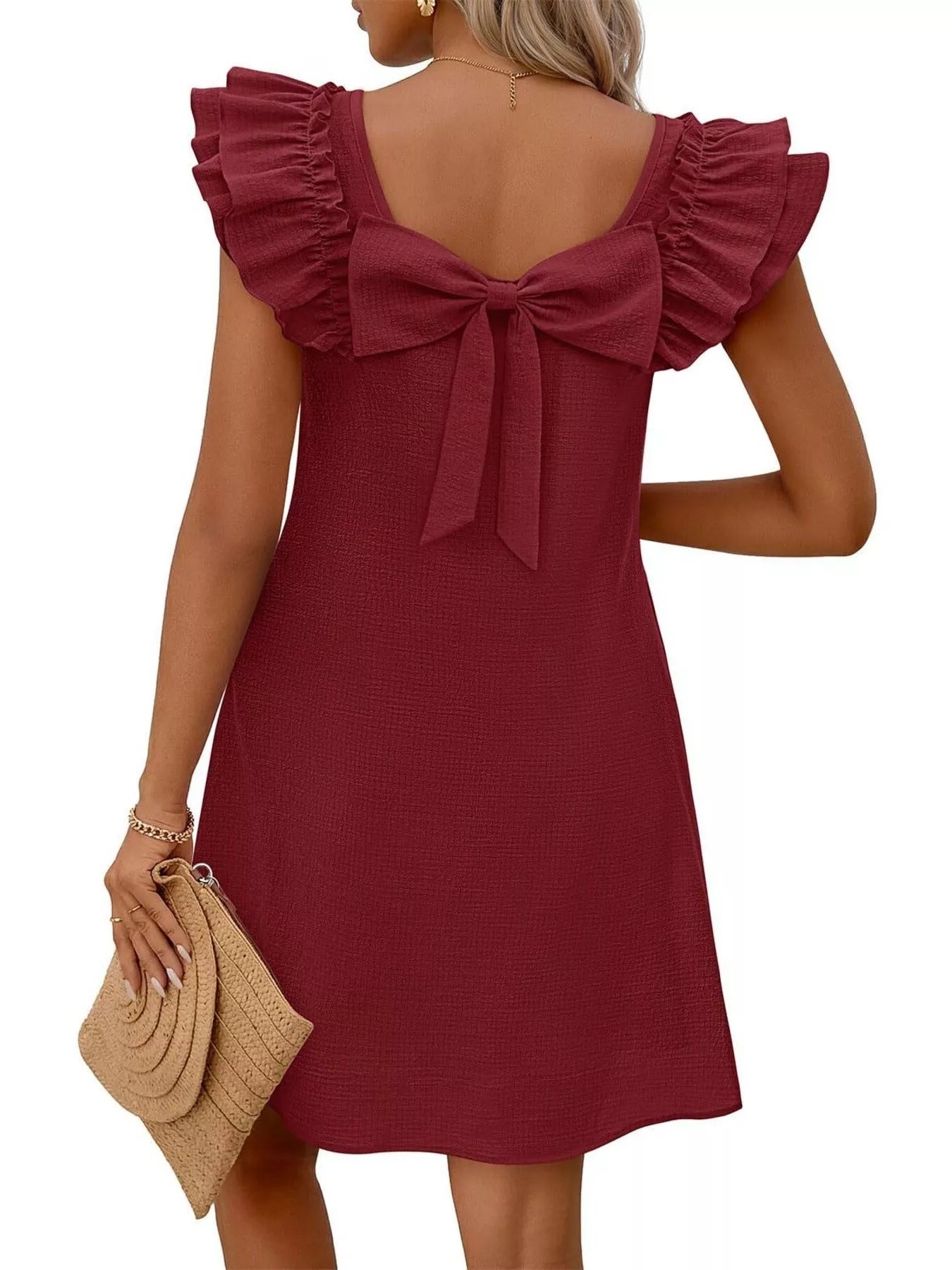 Ruffled Sleeve Square Neck Casual Dress