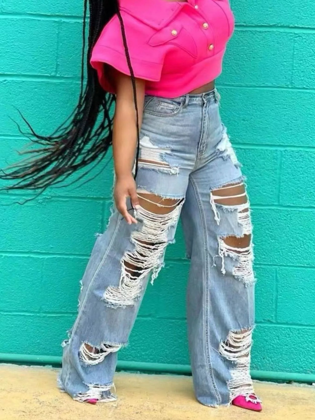Full Size Distressed Wide Leg Jeans Plus Size