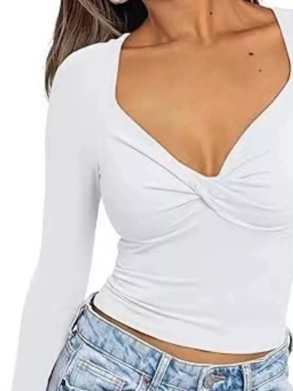 Twist Front Long Sleeve Fitted T-Shirt