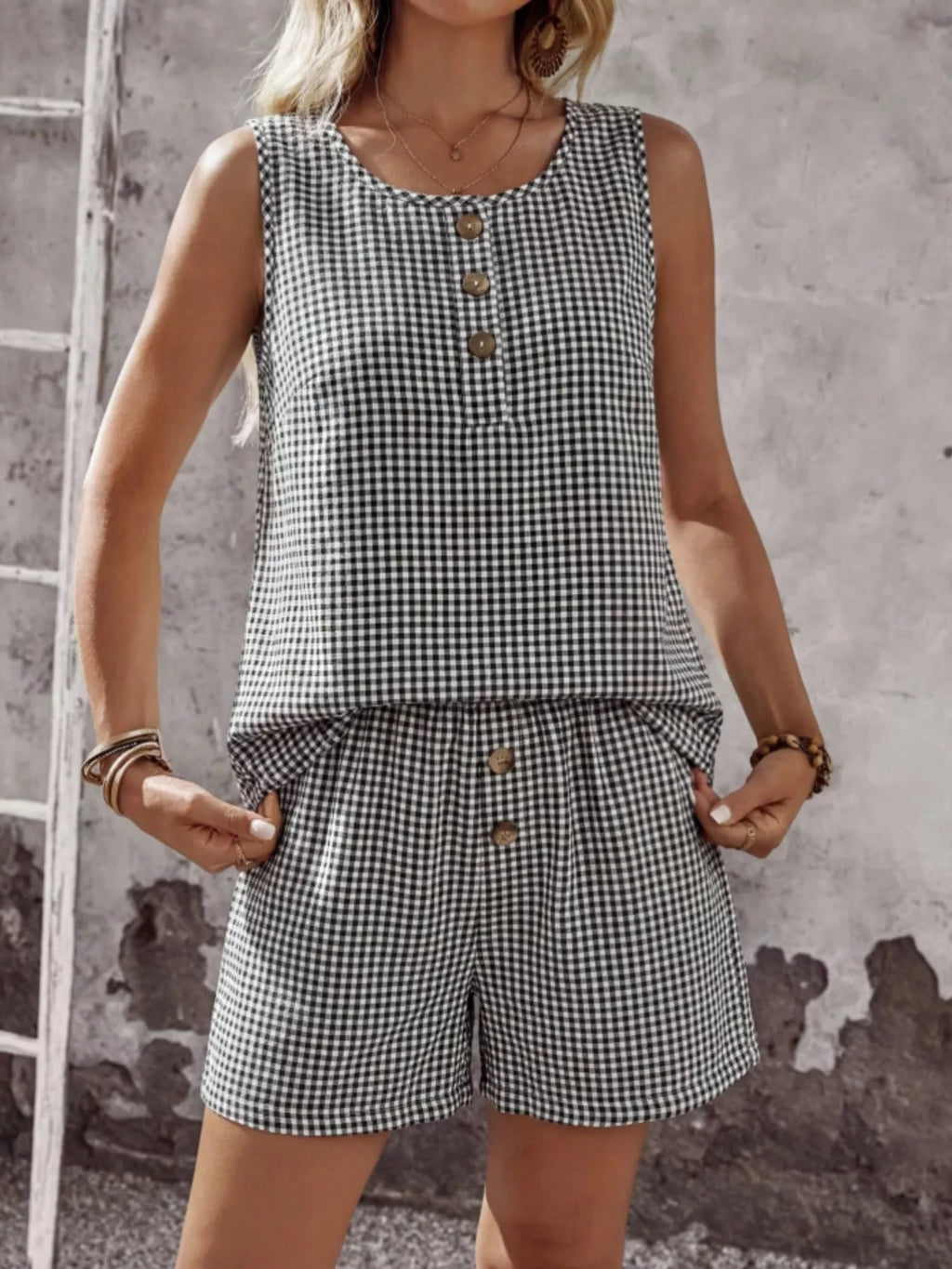 Gingham Sleeveless Top & Shorts Set