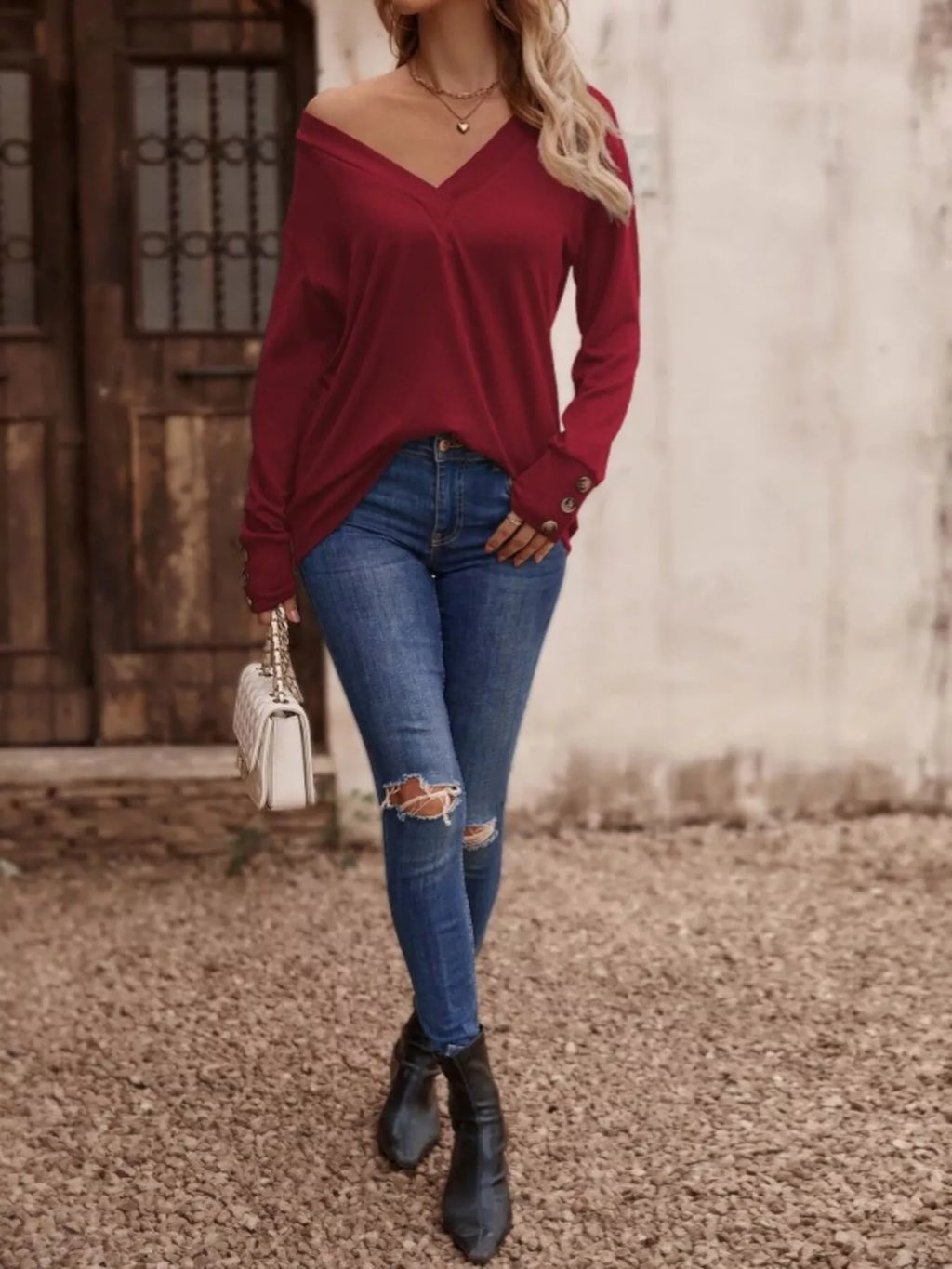 V-Neck Long Sleeve T-Shirt