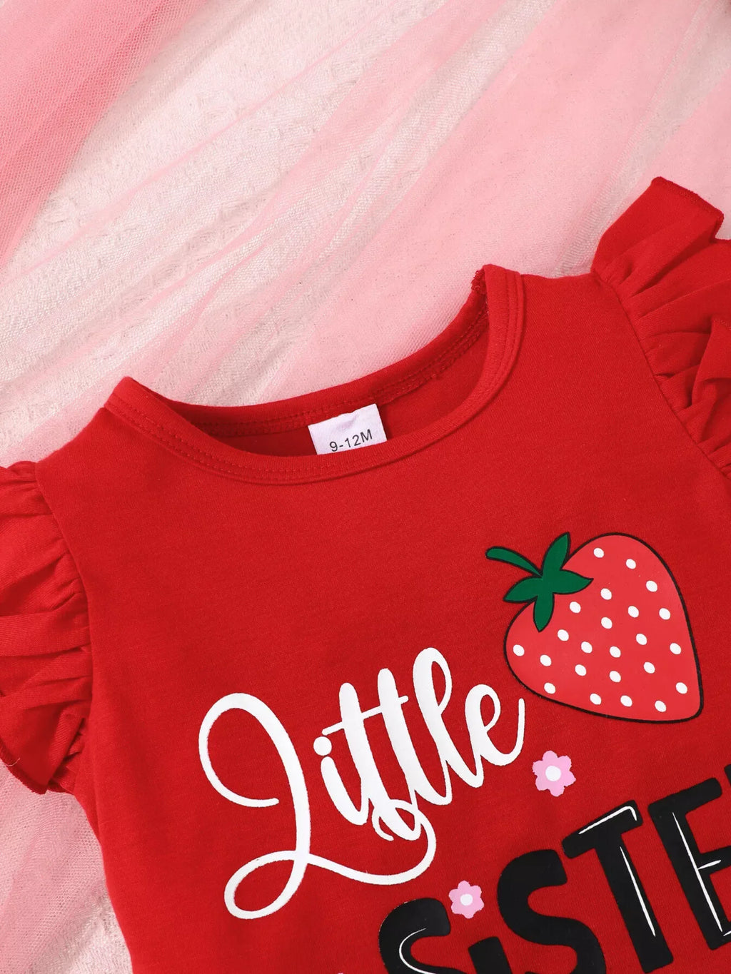 Children's Strawberry Print Ruffle Sleeve Top and Shorts Set