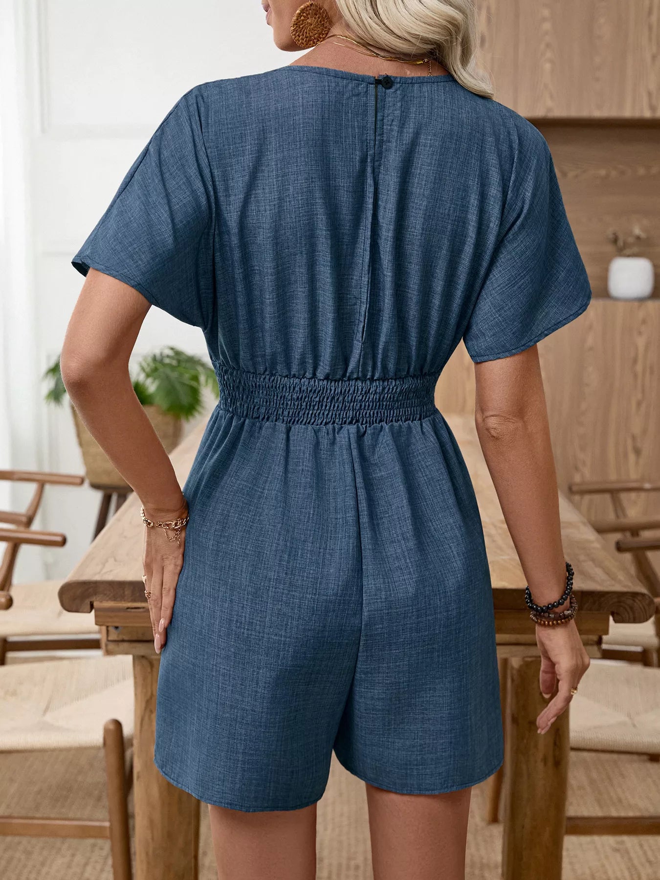 Casual V-Neck Elastic Waist Romper