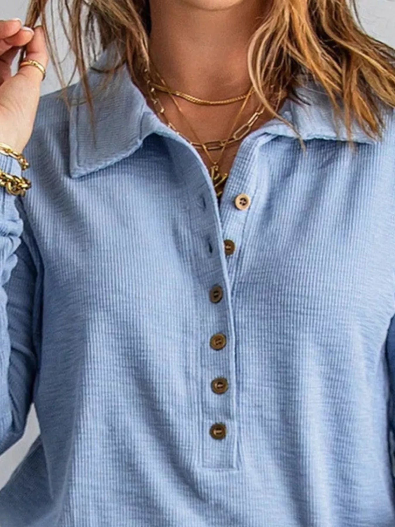 Full Size Button Detail Long Sleeve Top Plus Size