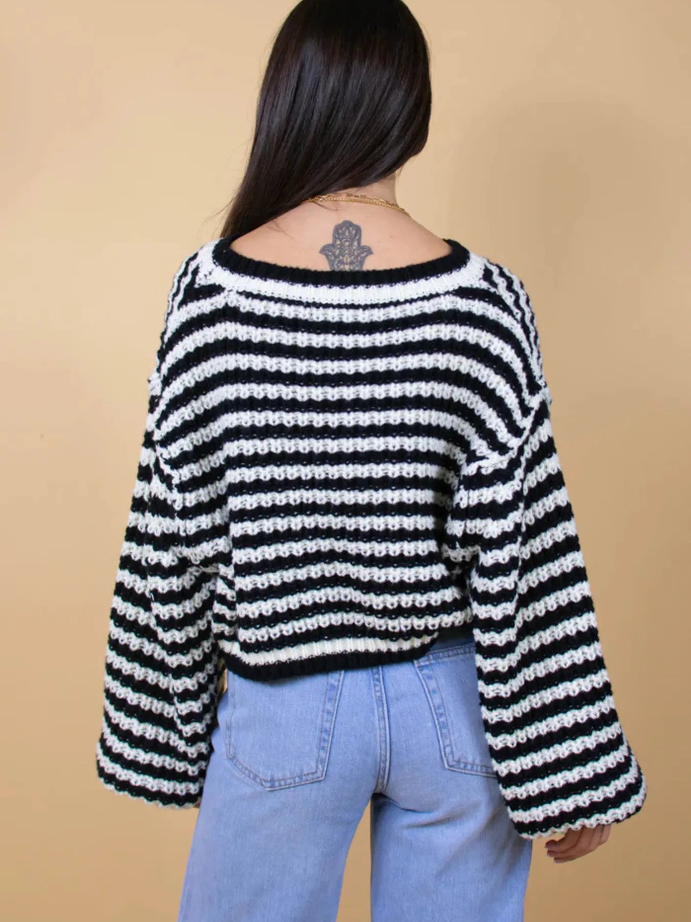 Oversized Striped Drop Shoulder Sweater