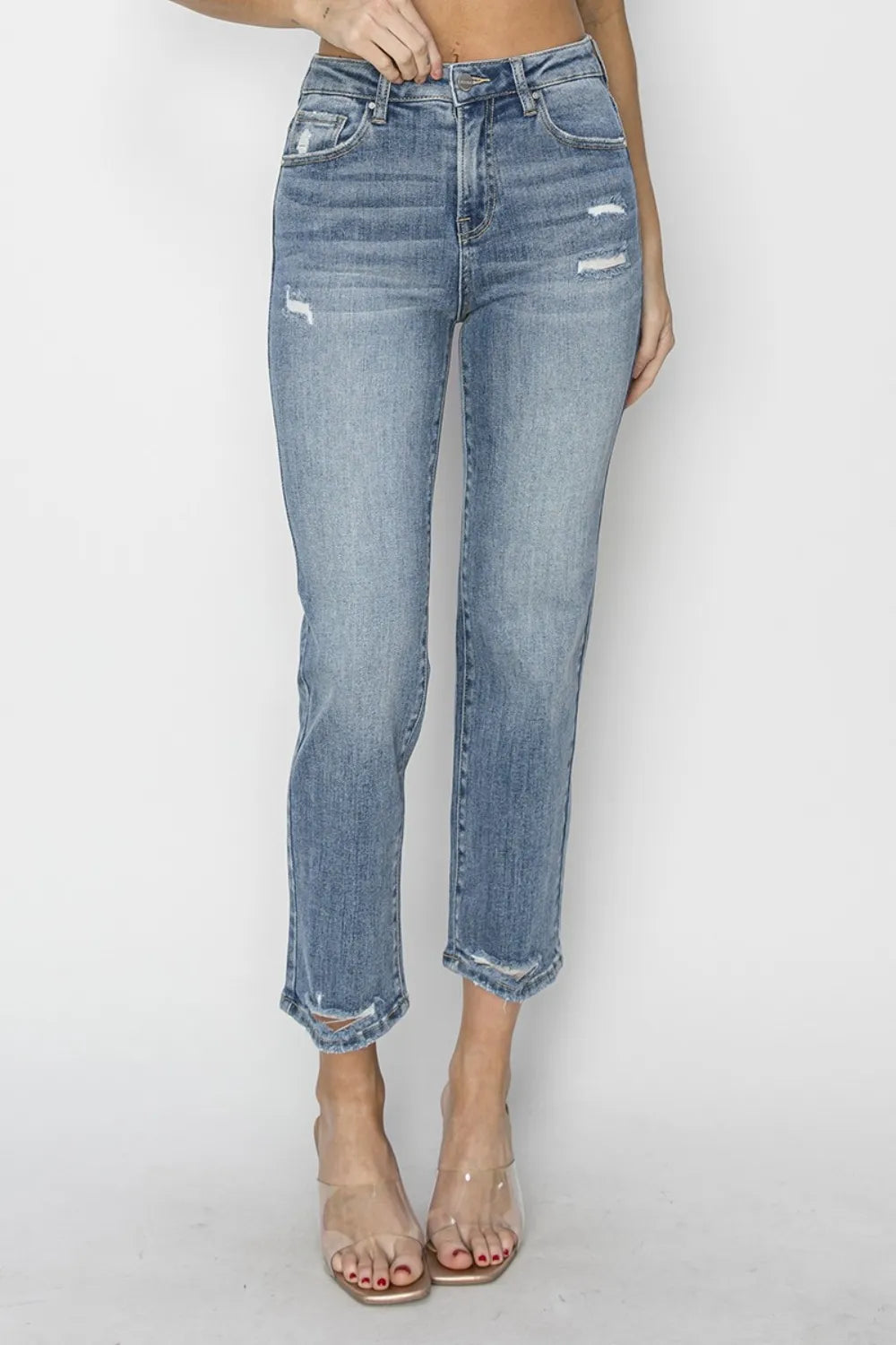 RISEN Full Size High Waist Distressed Cropped Jeans