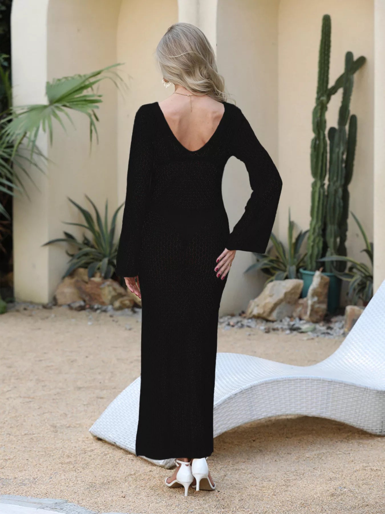Crochet Knit Long Sleeve Cover-Up Dress