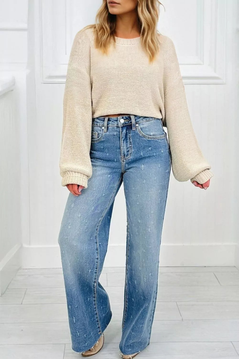 Distressed Detail Tummy Control Raw Hem Jeans