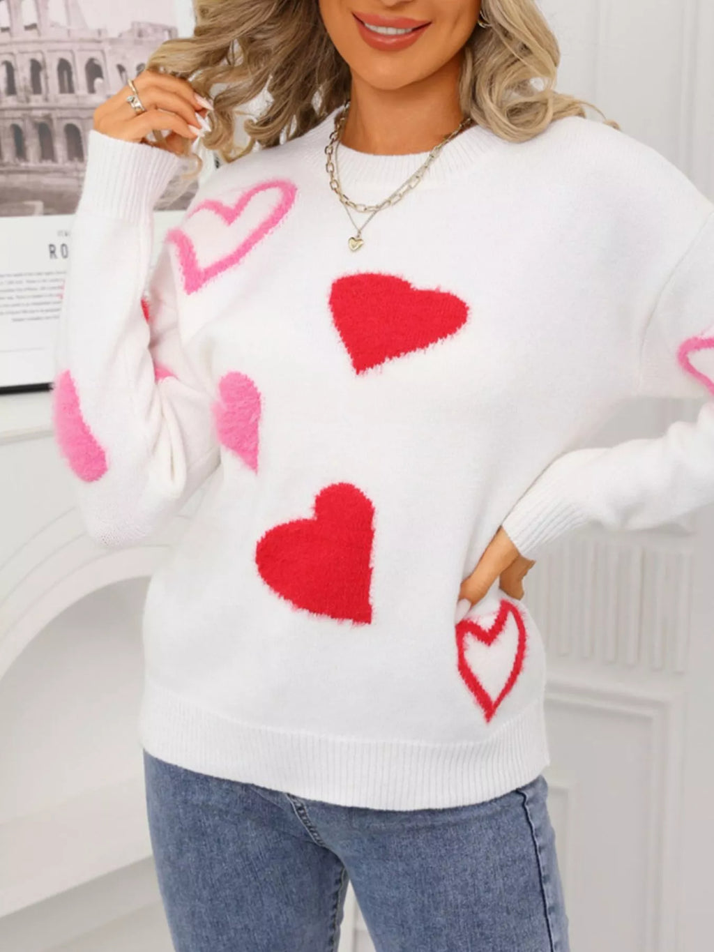 Valentine's Day Heart Pattern Knit Sweater