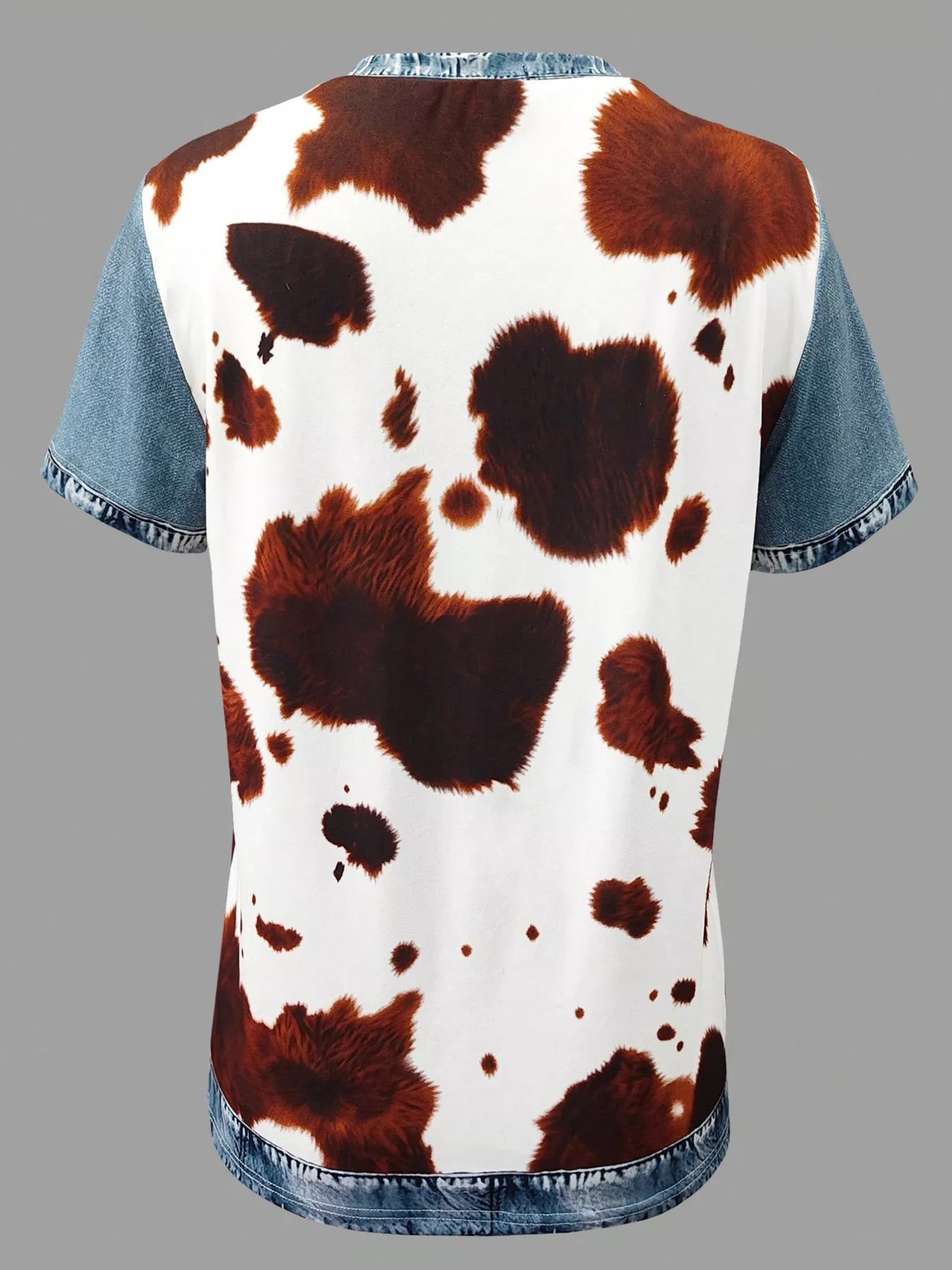 Denim Patchwork Short Sleeve Blouse