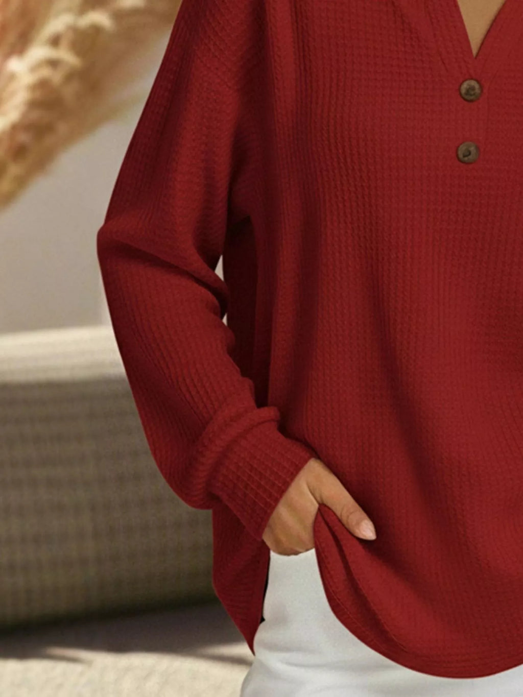 Full Size Textured Knit Decor Button Top Plus Size
