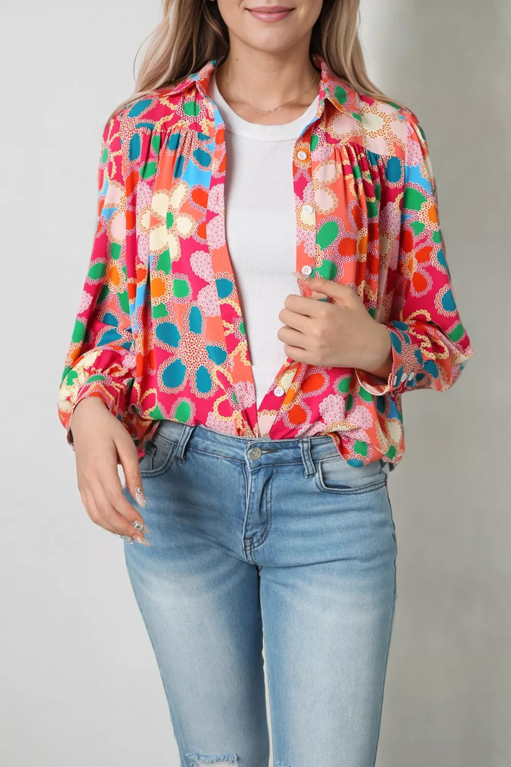 Vibrant Floral Print Long Sleeve Shirt