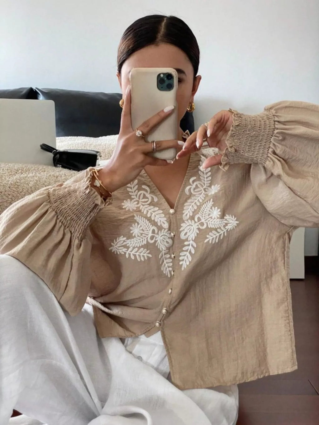 Embroidered Long Sleeve Blouse