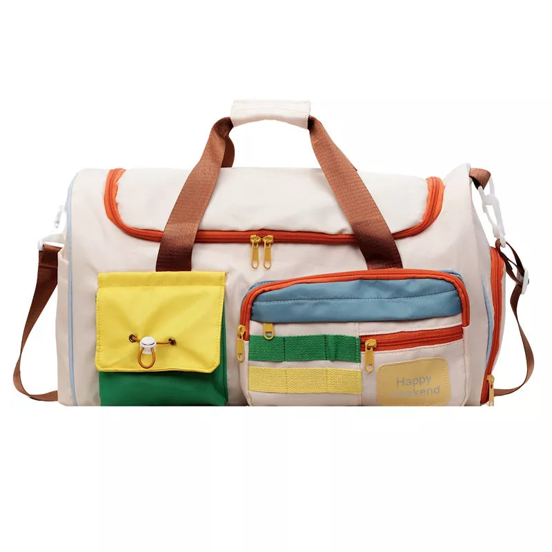 Color Block Pocketed Travel Duffel Bag