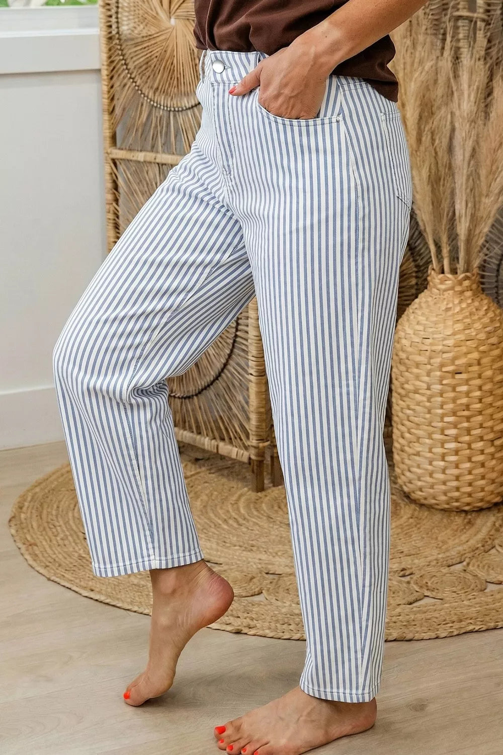 Striped Barrel Leg Jeans