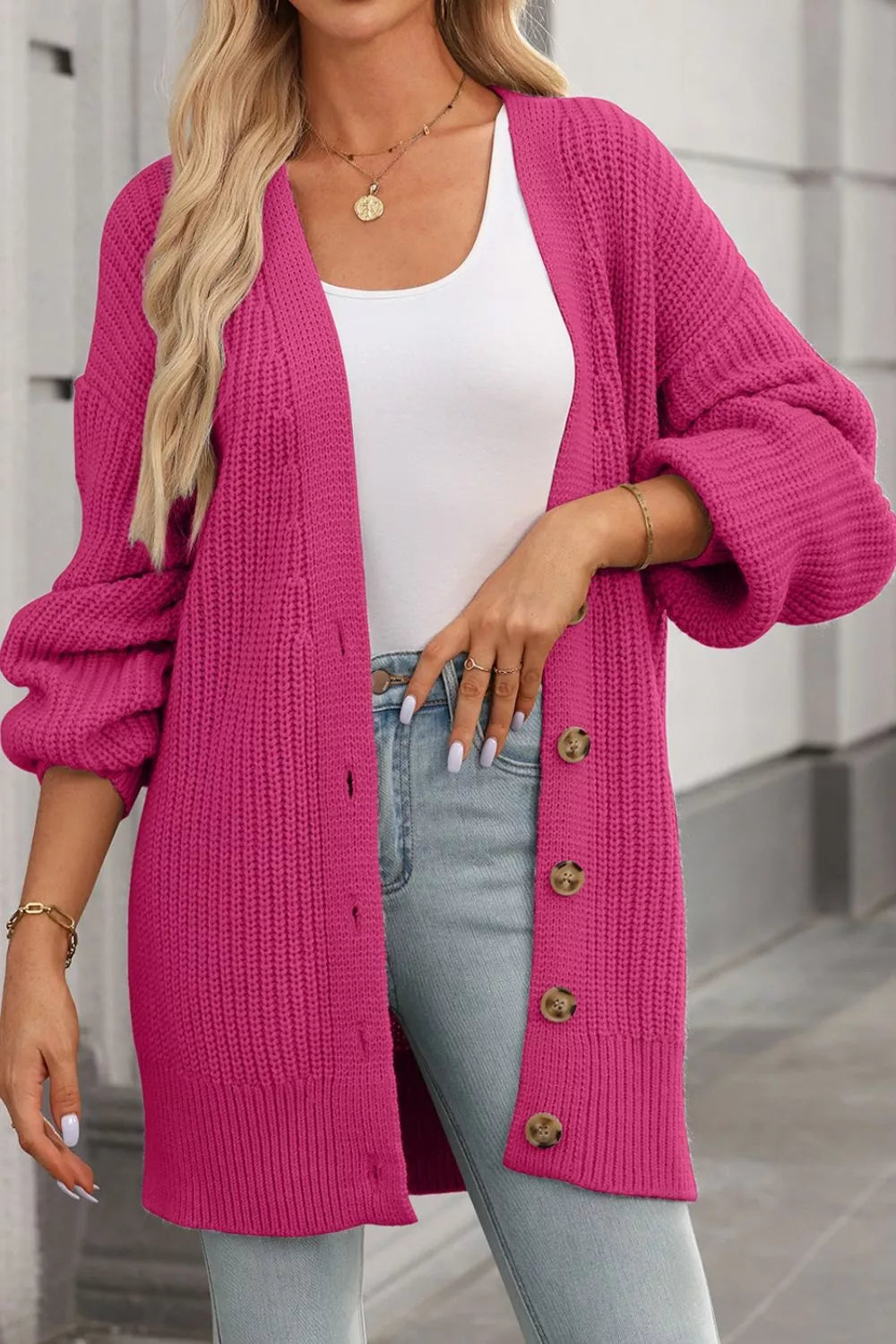 Chunky Knit Button-Down Cardigan