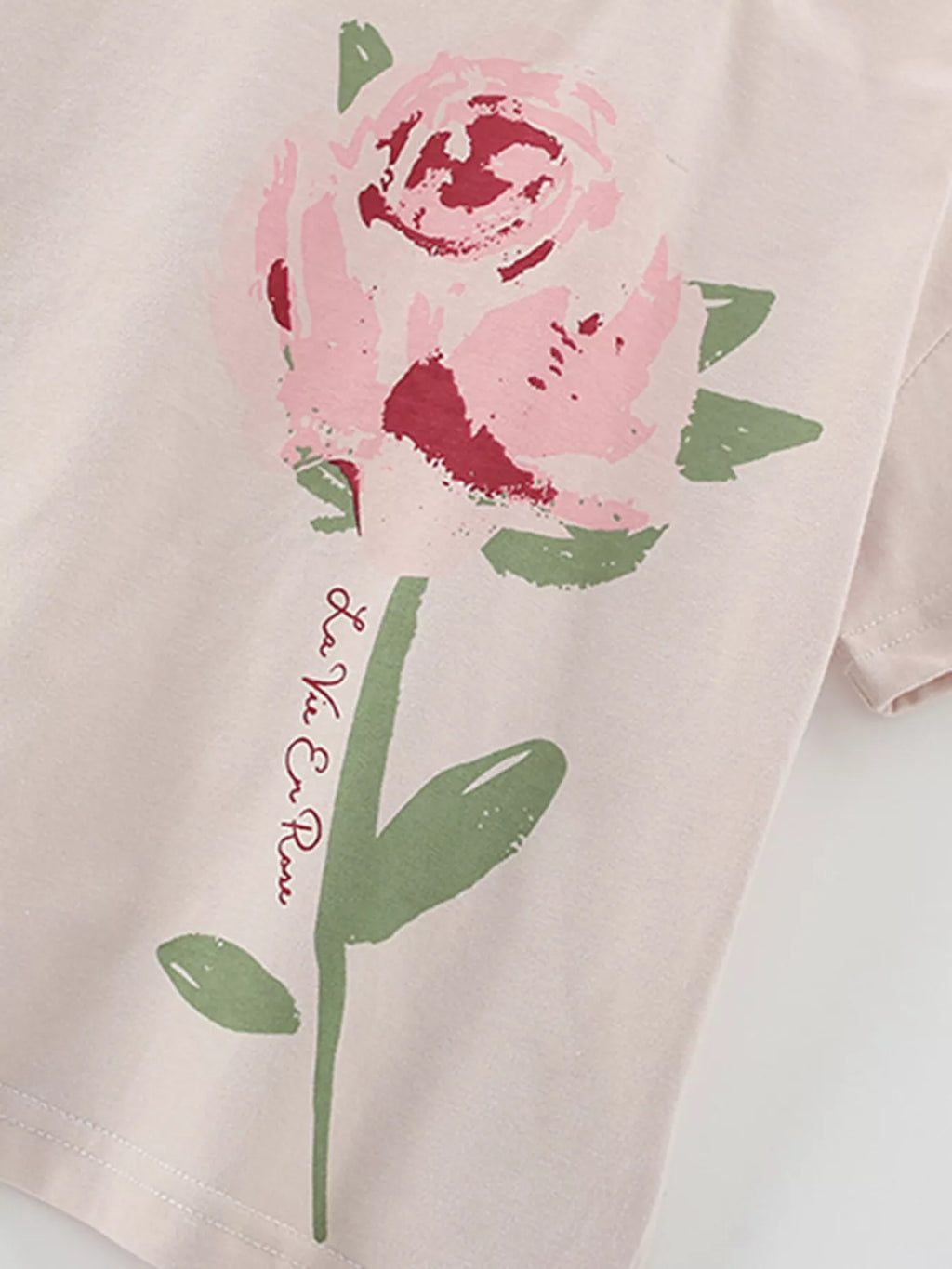 Children's Flower Round Neck Tee and Shorts Set
