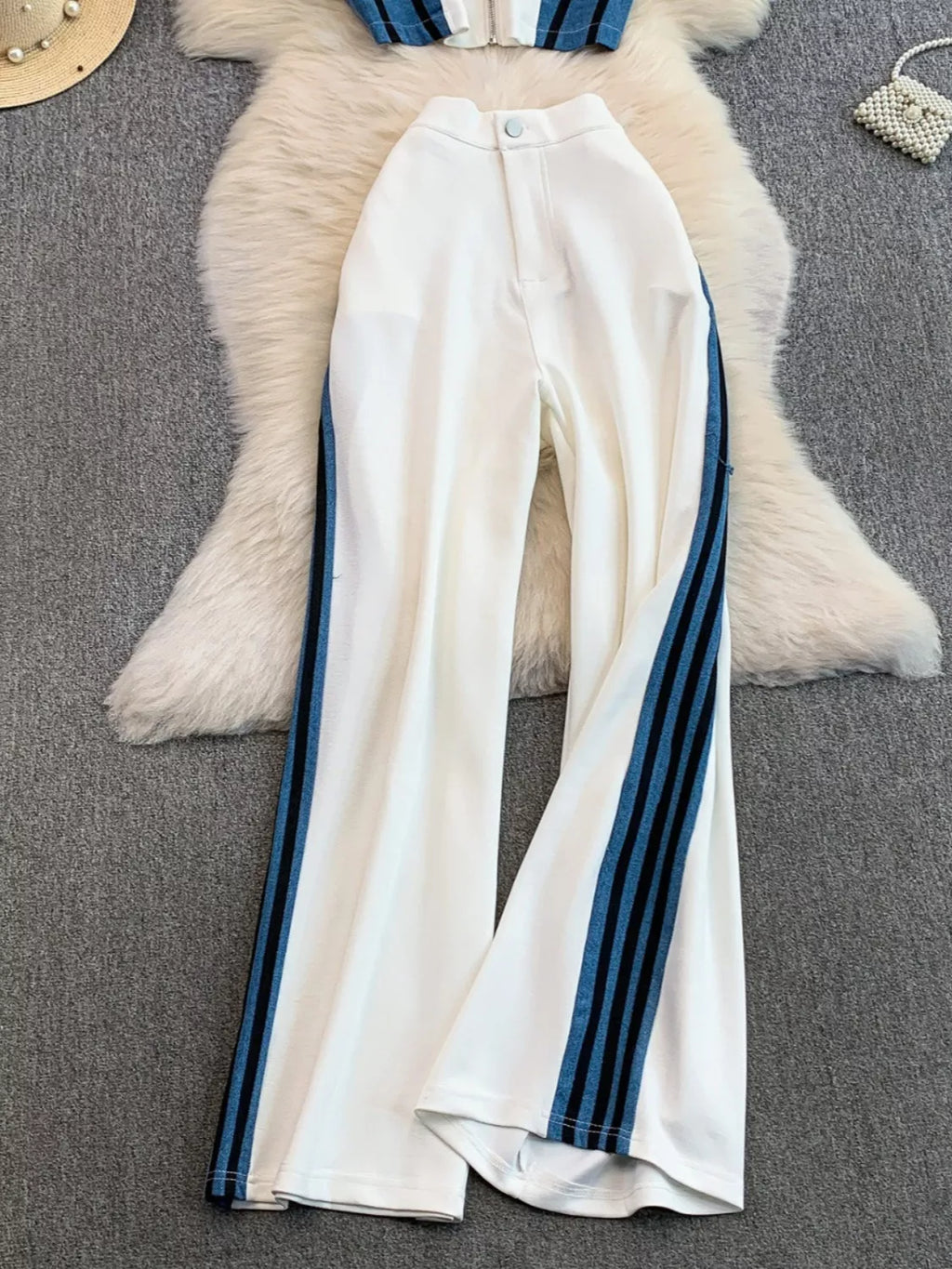 Zip Front Contrast Tank and Side Striped Pants Set