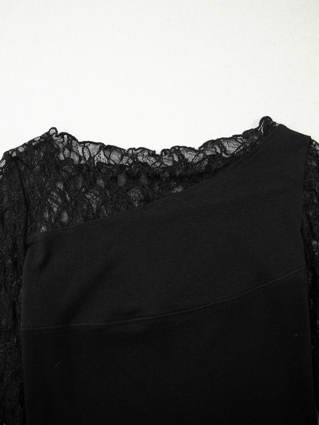 Asymmetric Panels Sheer Floral Lace Patchwork Long Sleeve Top