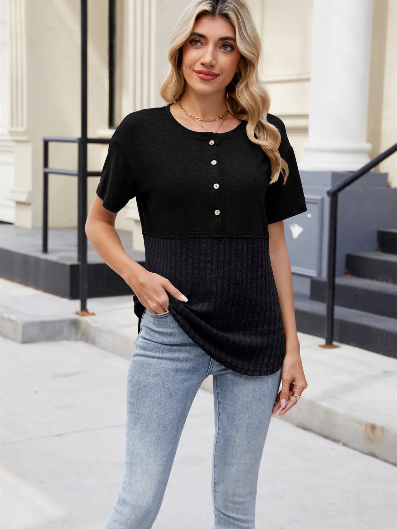 Two-Tone Short Sleeve Top