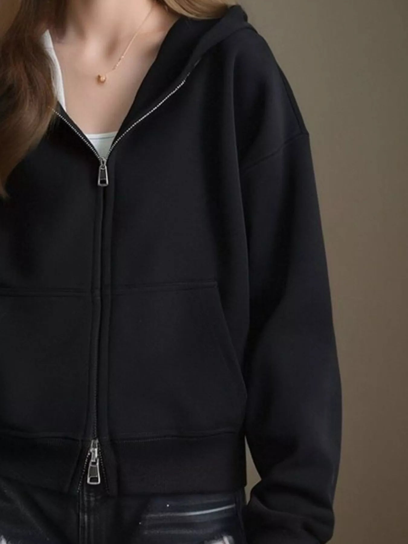 Full Size Casual Zip-Up Long Sleeve Hoodie Plus Size