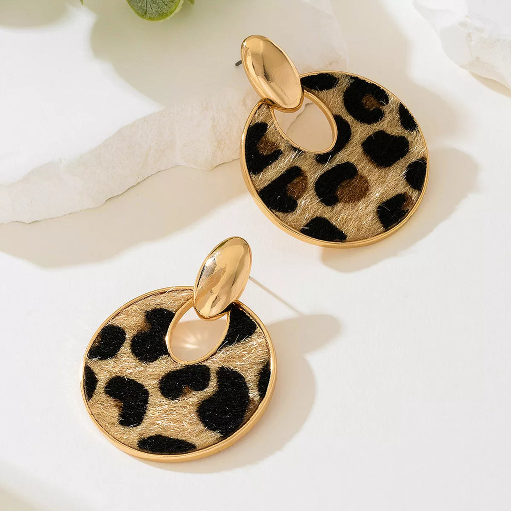 Leopard Circle Dangle Earrings