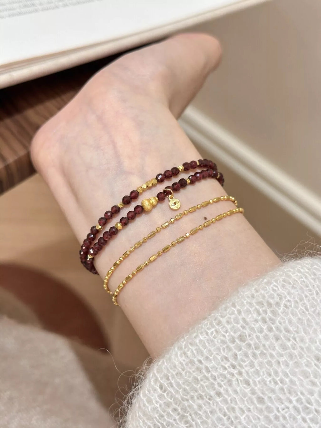 Double Layered Beaded Bracelet with Gold Accents