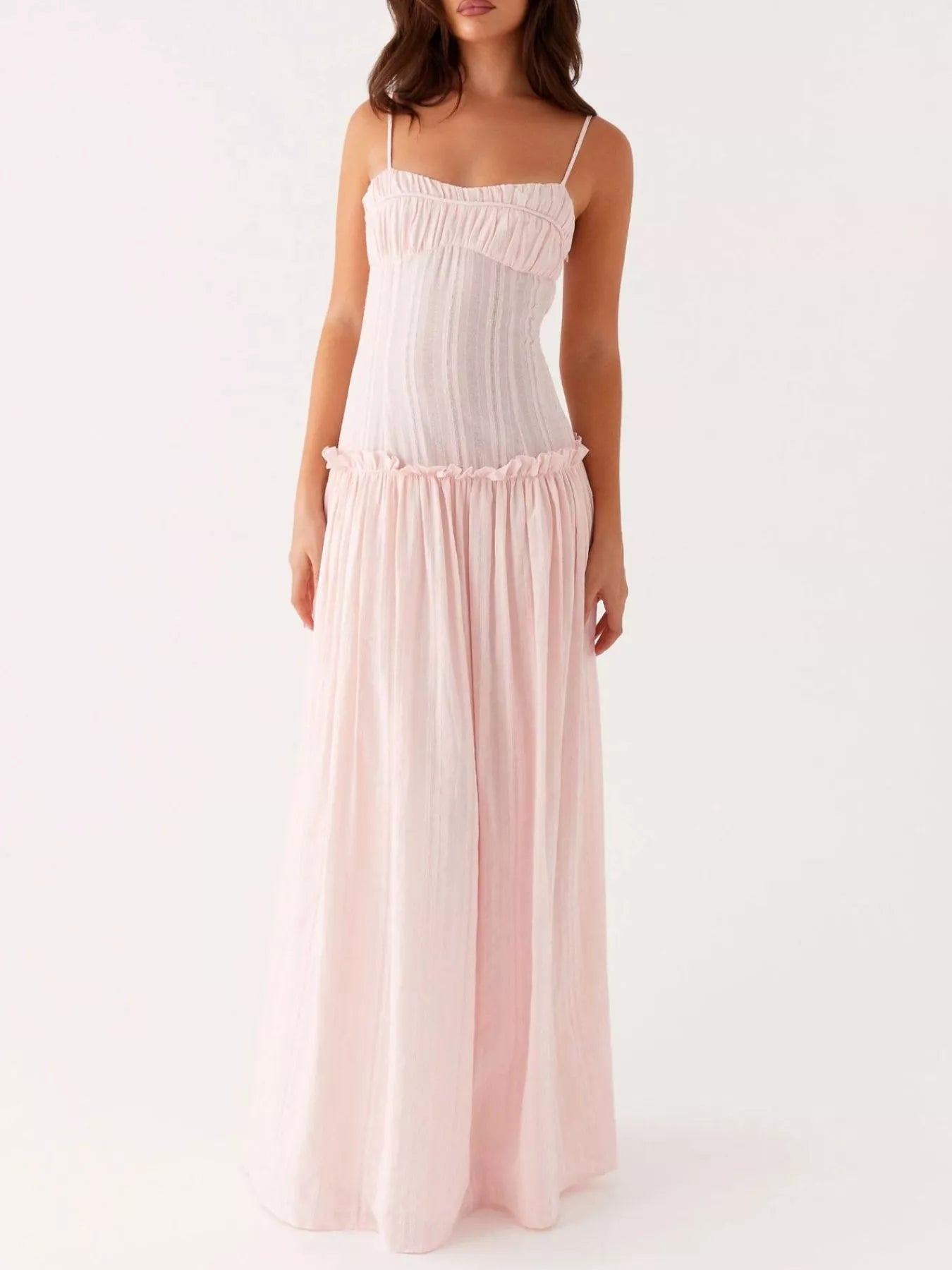Ruched Spaghetti Strap Maxi Dress