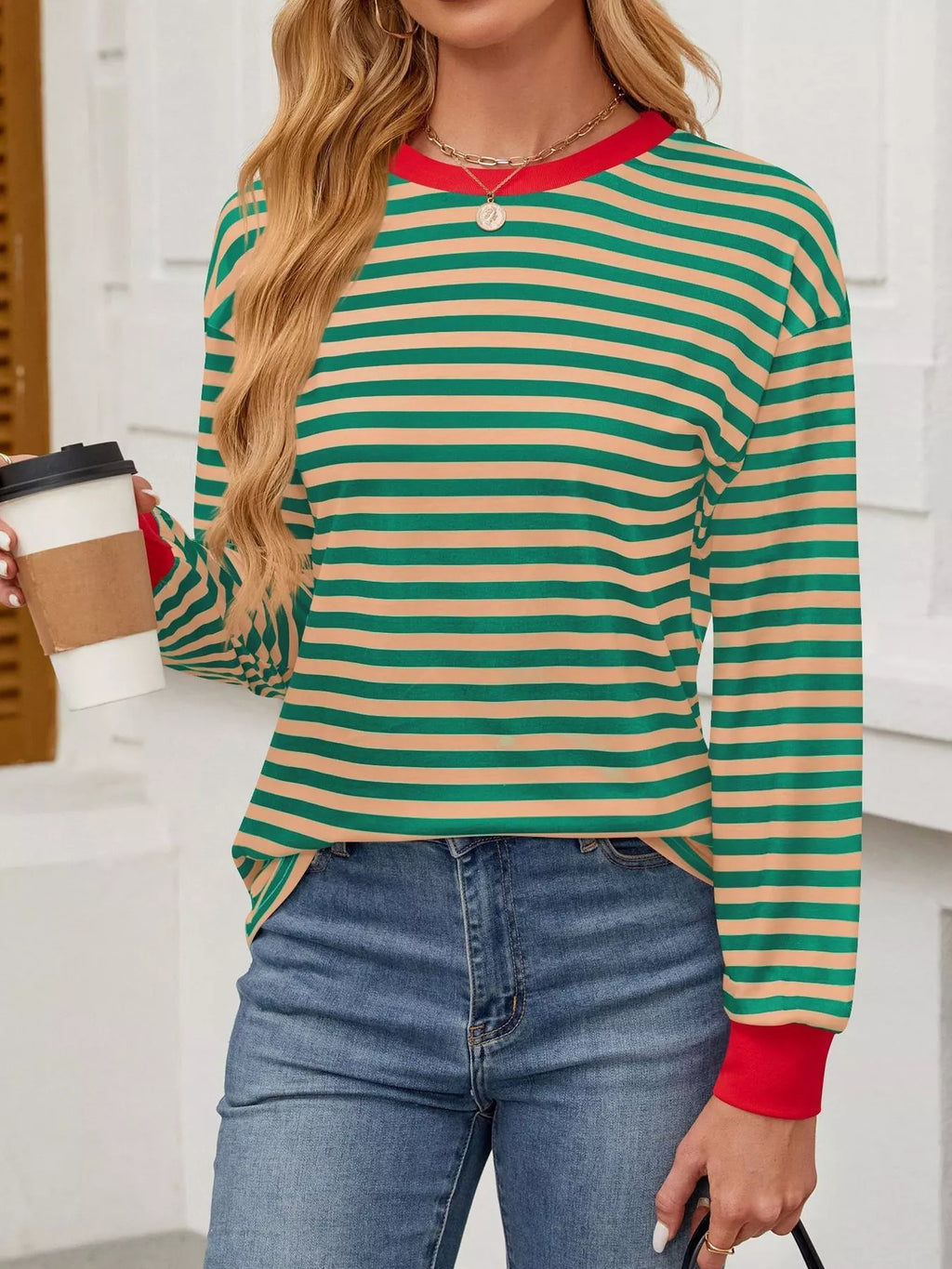 Striped Round Neck Long Sleeve T-Shirt