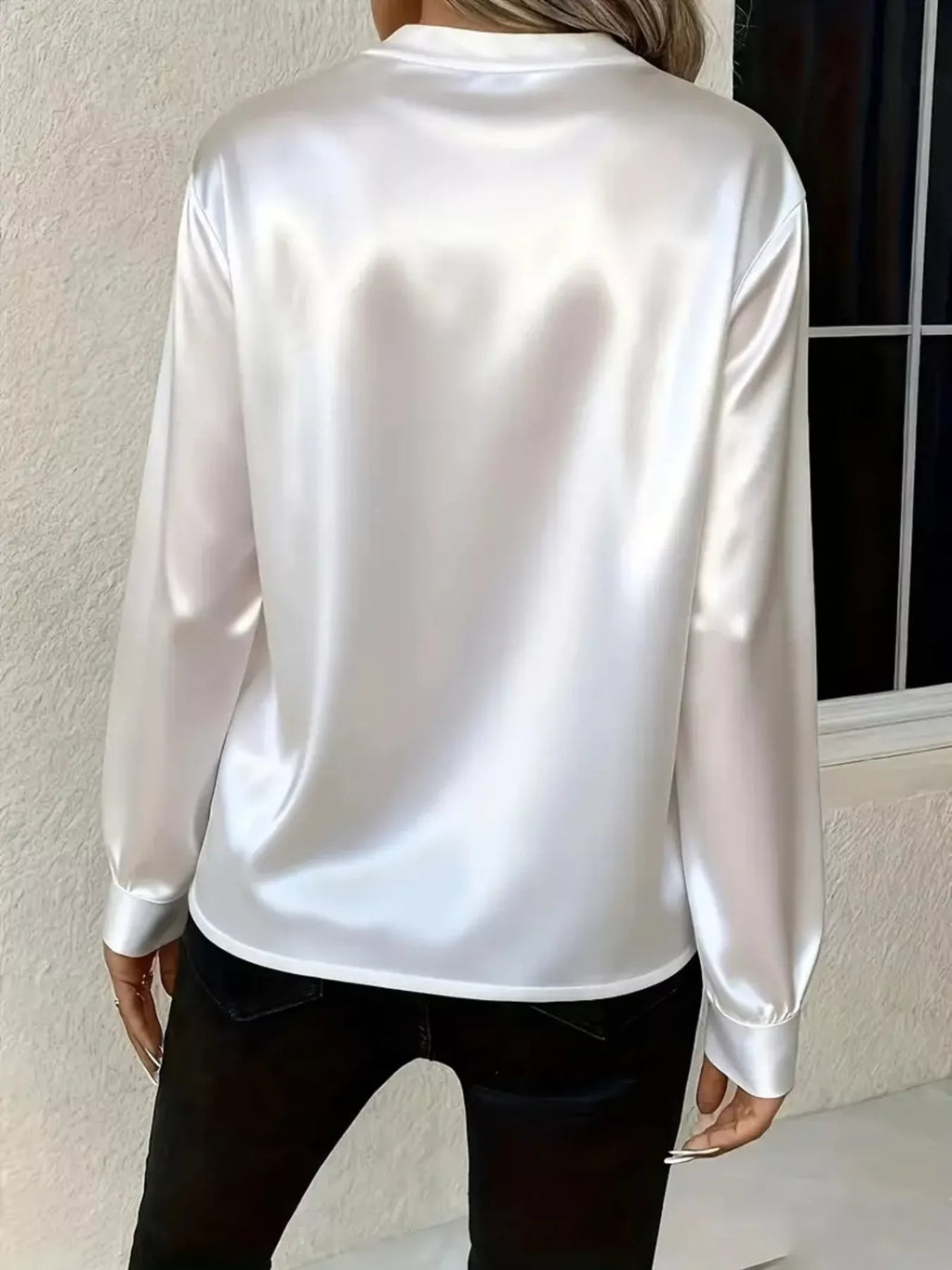 Notched Long Sleeve Blouse