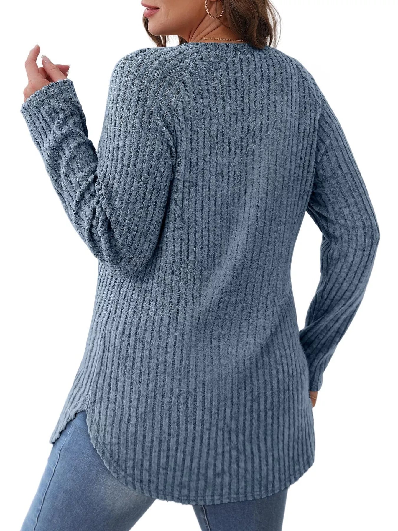 Ribbed Knit Long Sleeve T-Shirt