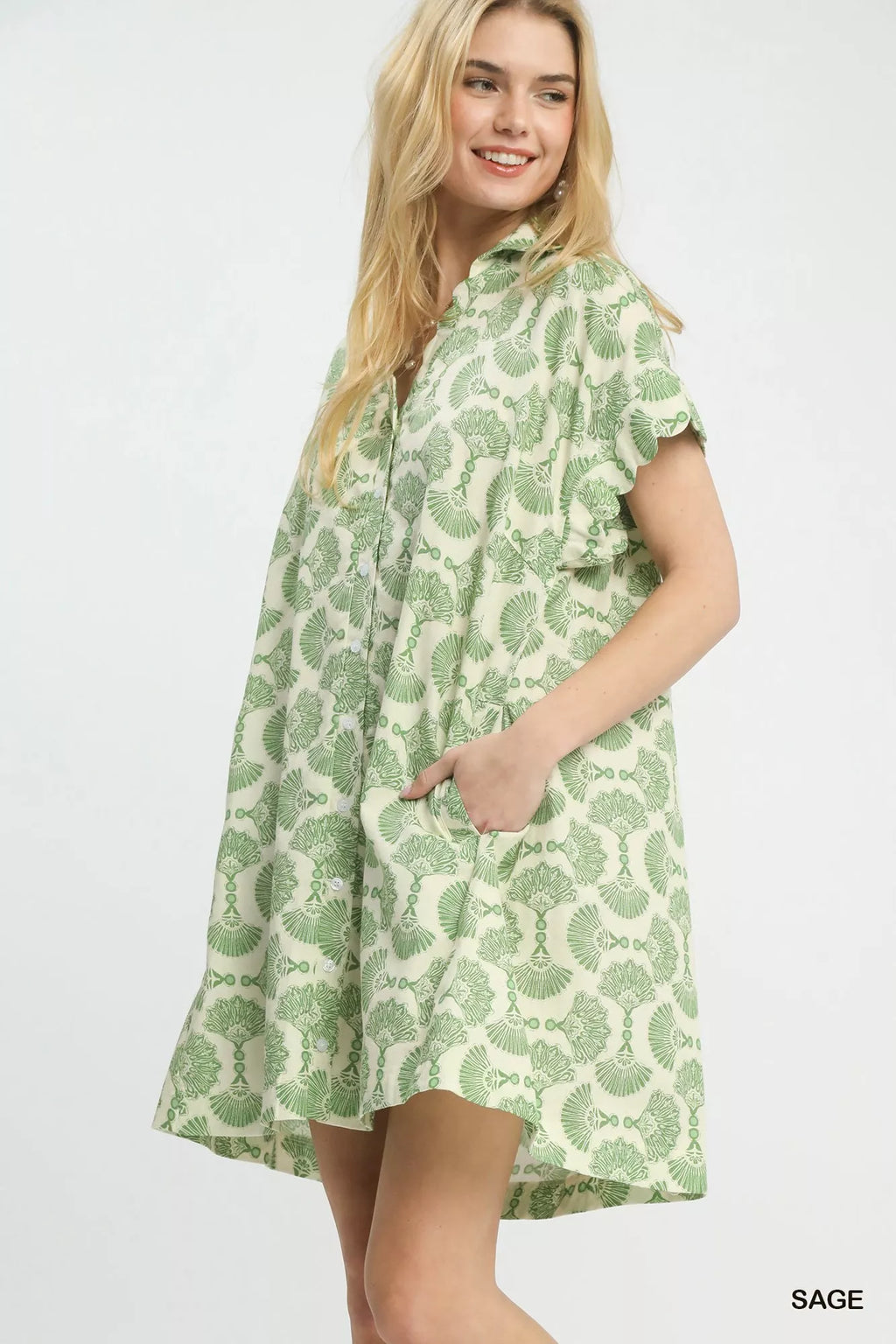 Umgee Printed Button Front Shirt Dress