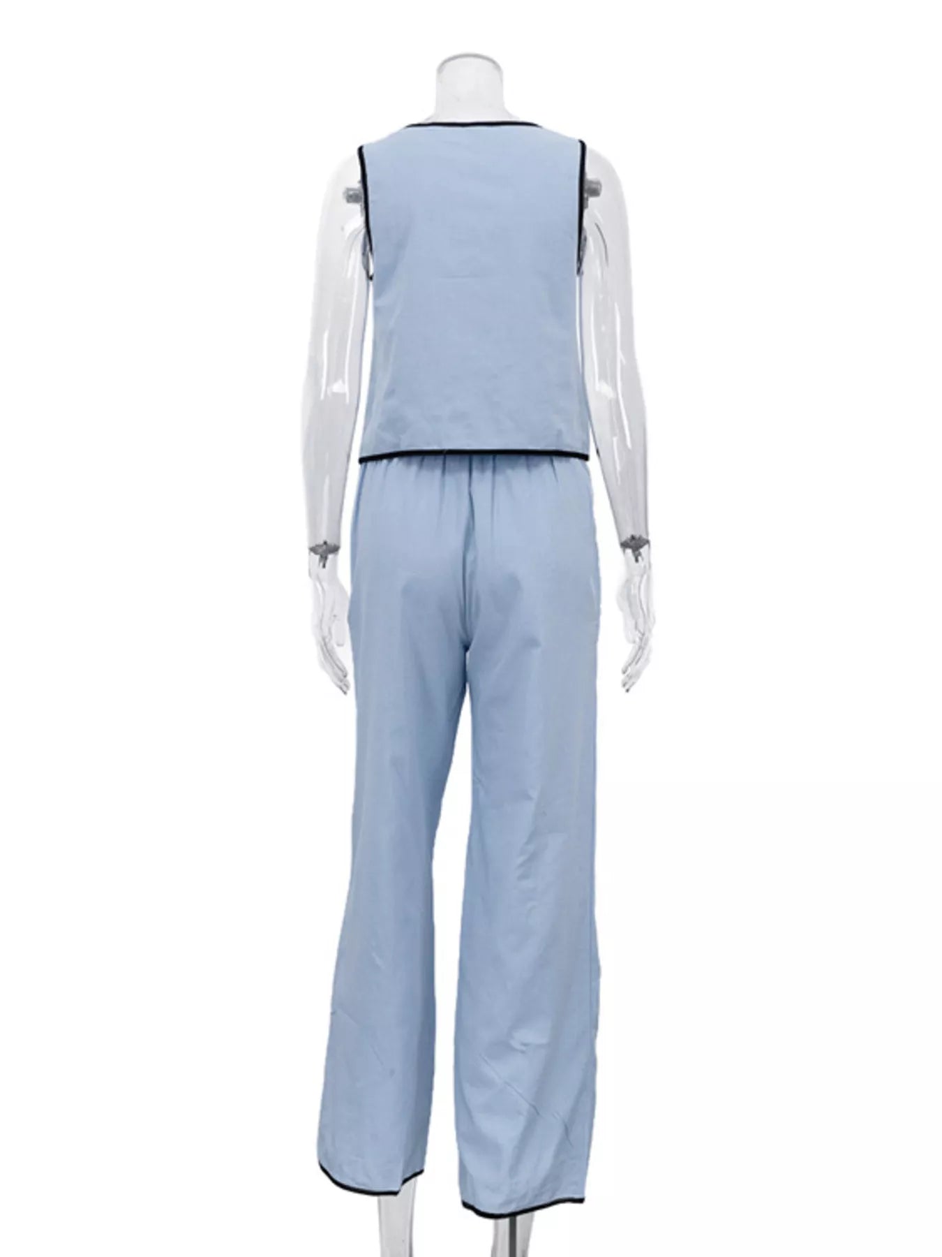 Contrast Trim Sleeveless Top and Wide-Leg Pants Set