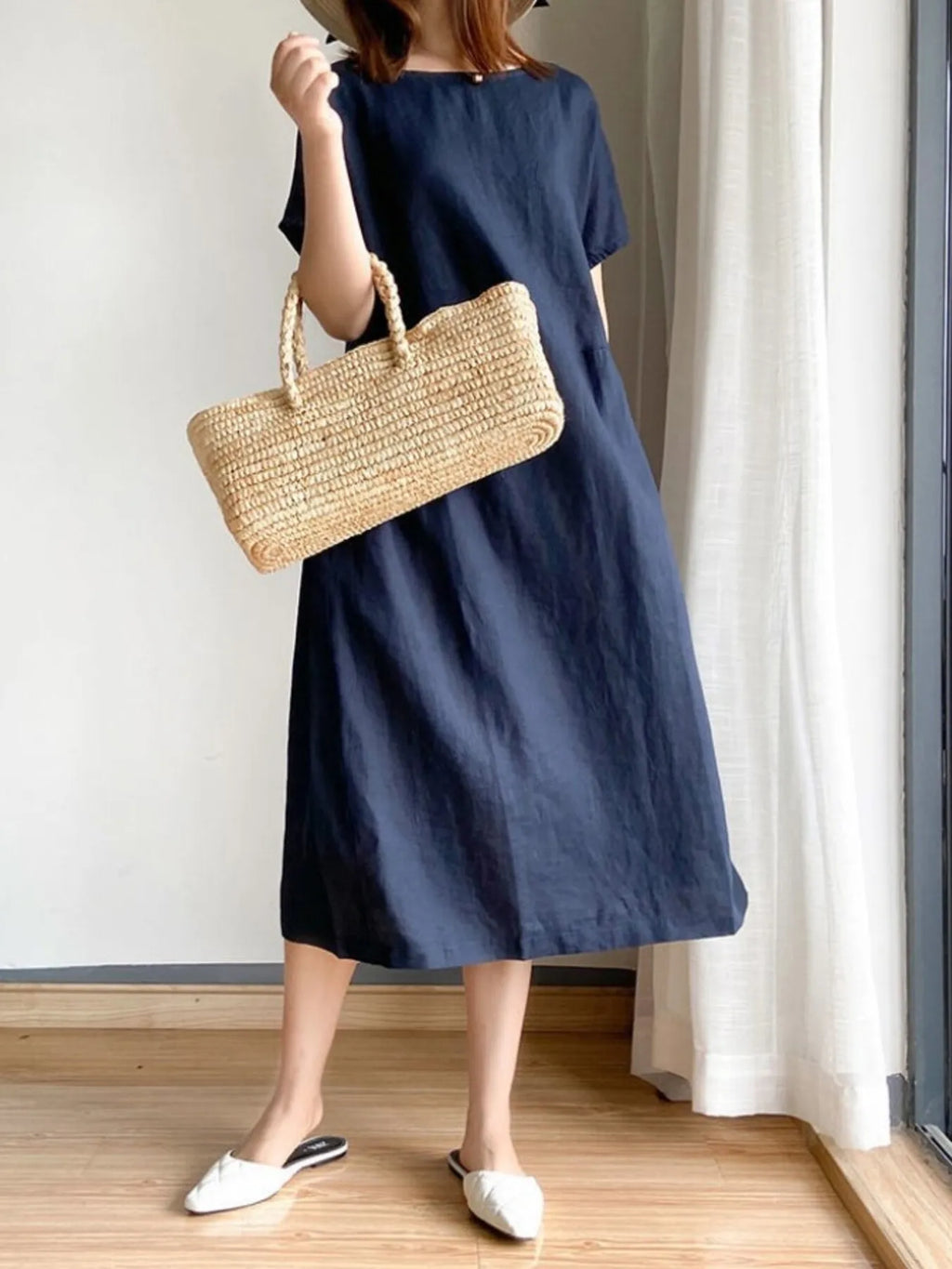 Full Size Casual Round Neck Midi Dress Plus Size