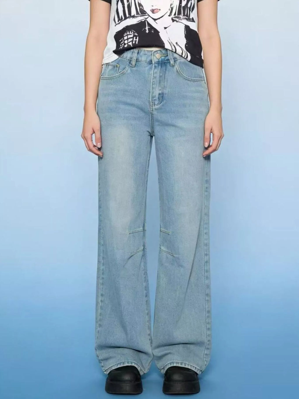 Wide Leg Wash Jeans