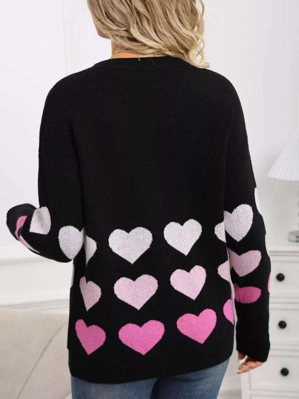 Valentine's Day Heart Pattern Crew Neck Sweater