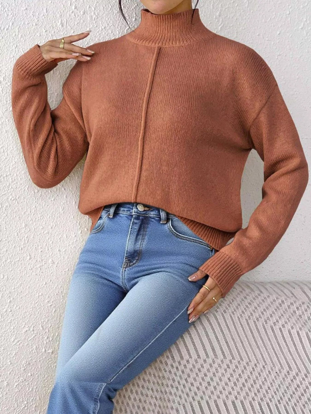 Turtleneck Dropped Shoulder Sweater
