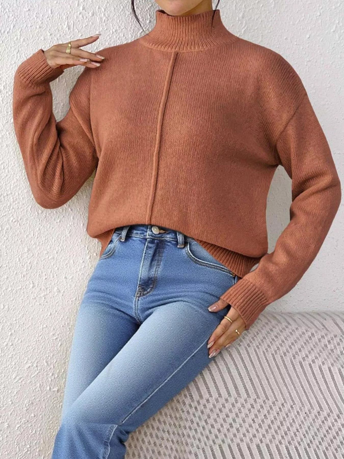 Turtleneck Dropped Shoulder Sweater