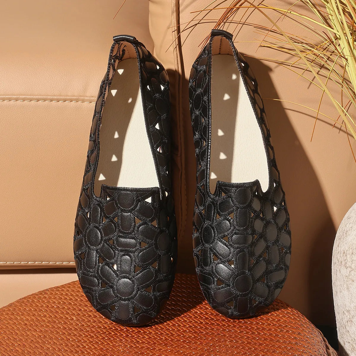 Cutout Round Toe Slip-Ons