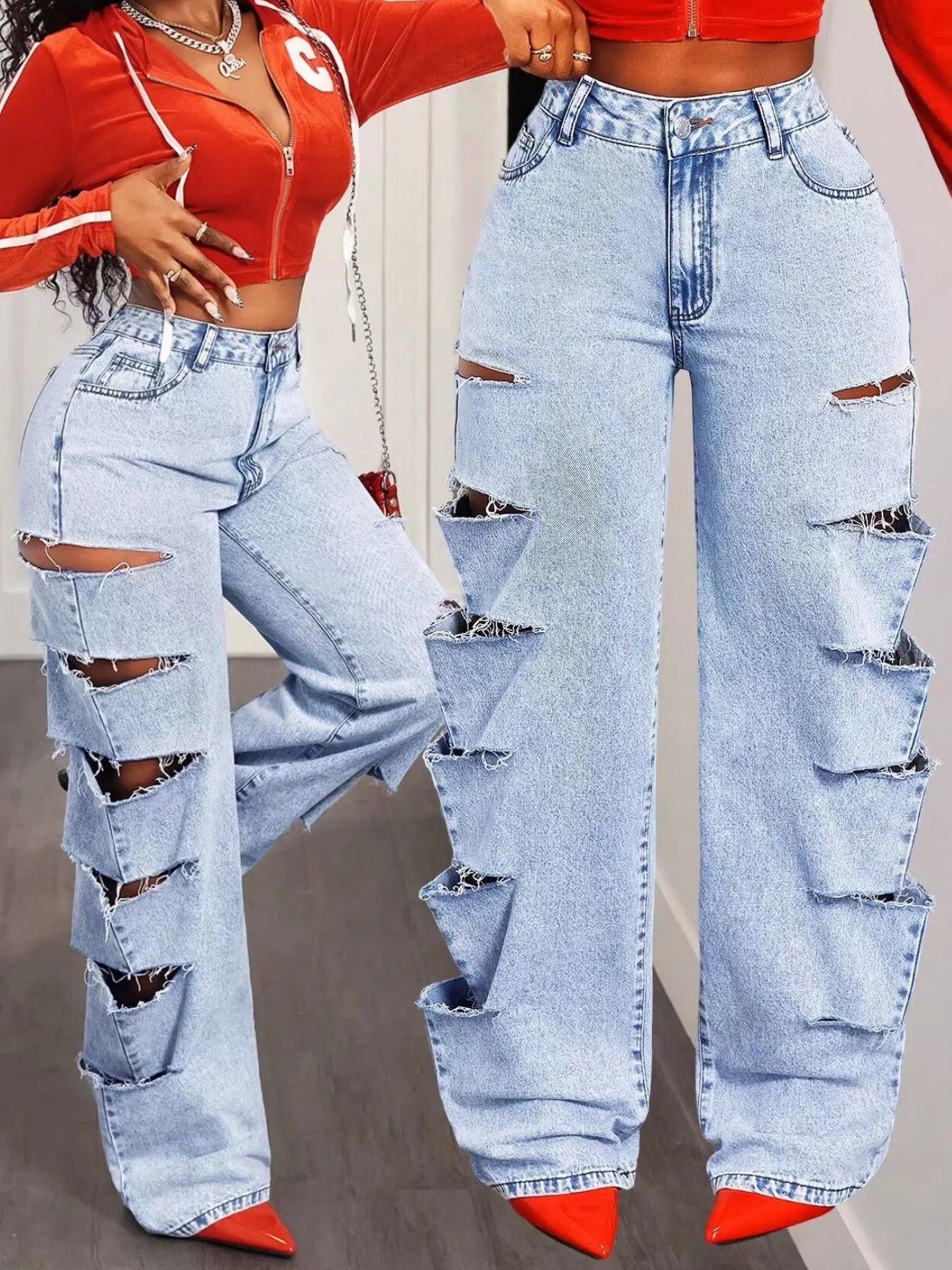 Distressed Wide Leg Jeans