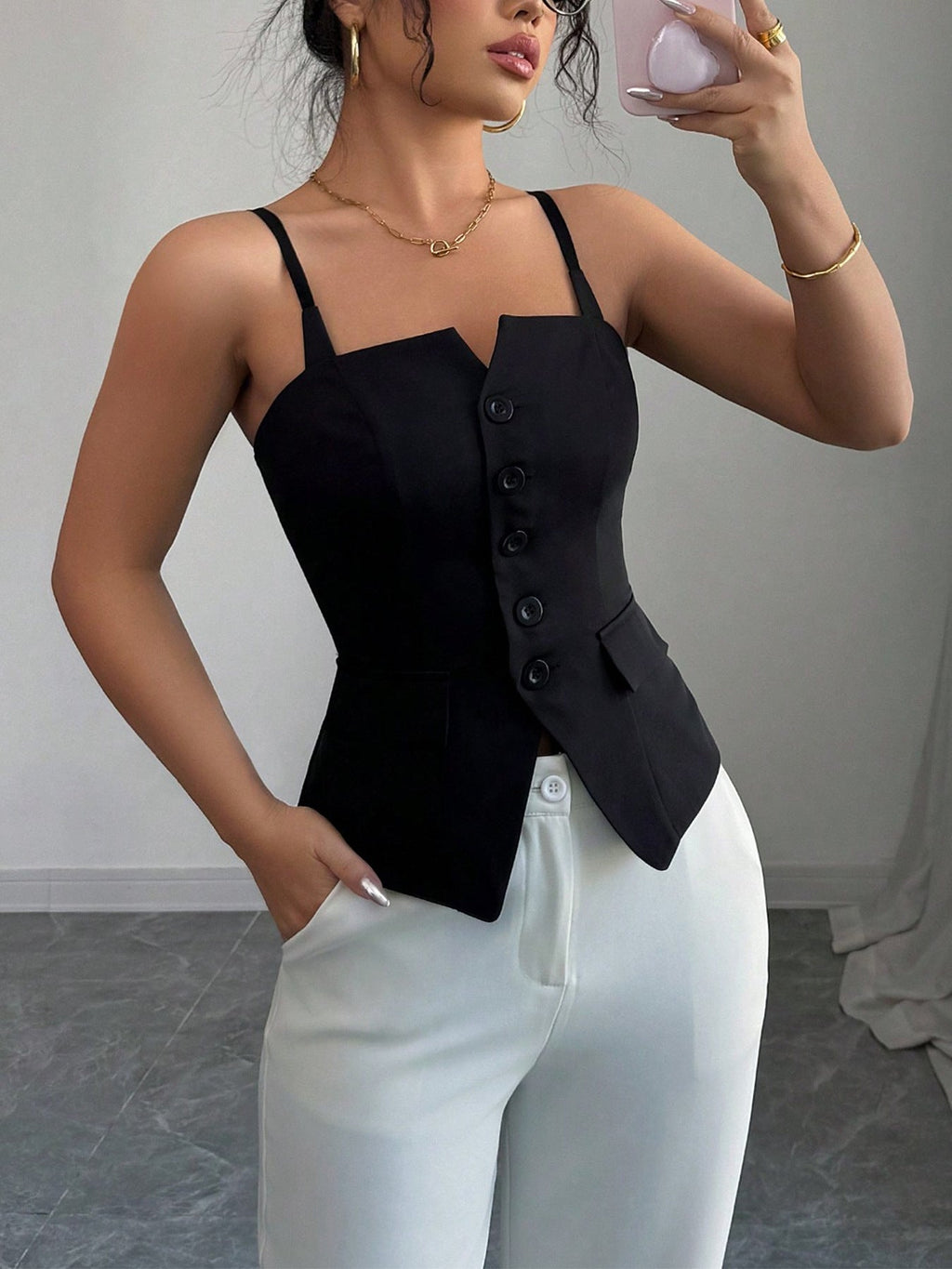 Button-Front Fitted Cami